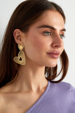 Boucles D'oreilles Double Coeur - Doré h5 Image2