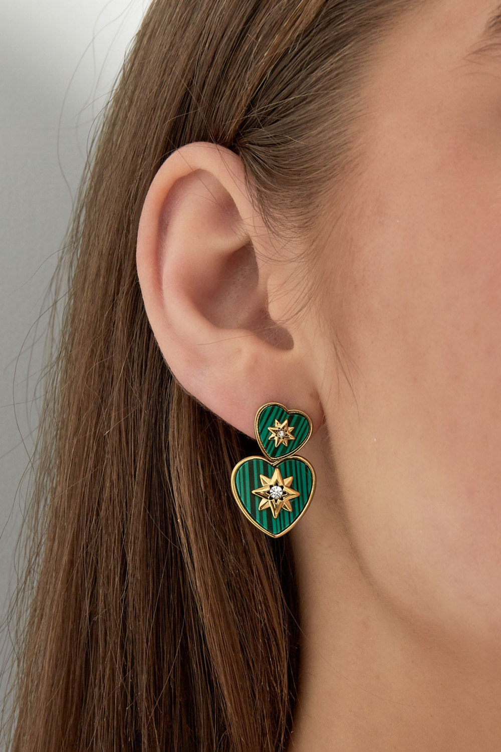 Boucles D'couleur Oreilles Coeur Avec Étoile - Couleur Or Blanc h5Image3