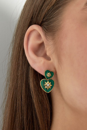 Boucles D'couleur Oreilles Coeur Avec Étoile - Couleur Or Blanc h5 Image3