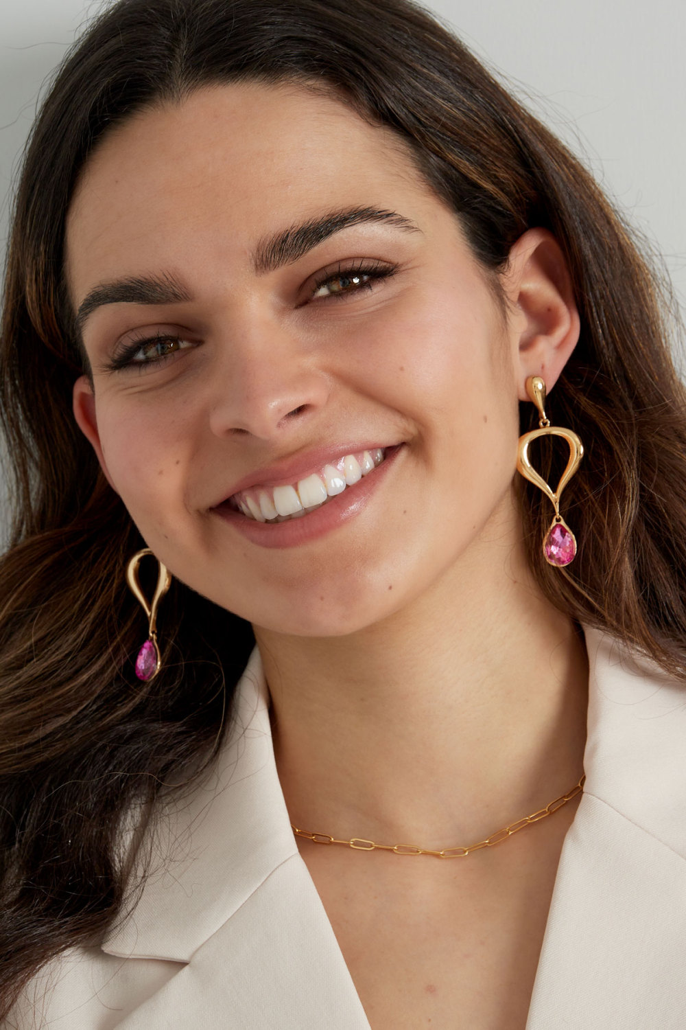 Boucle D'oreille Classique Avec Pendentif Coloré - Rose, Doré Image2