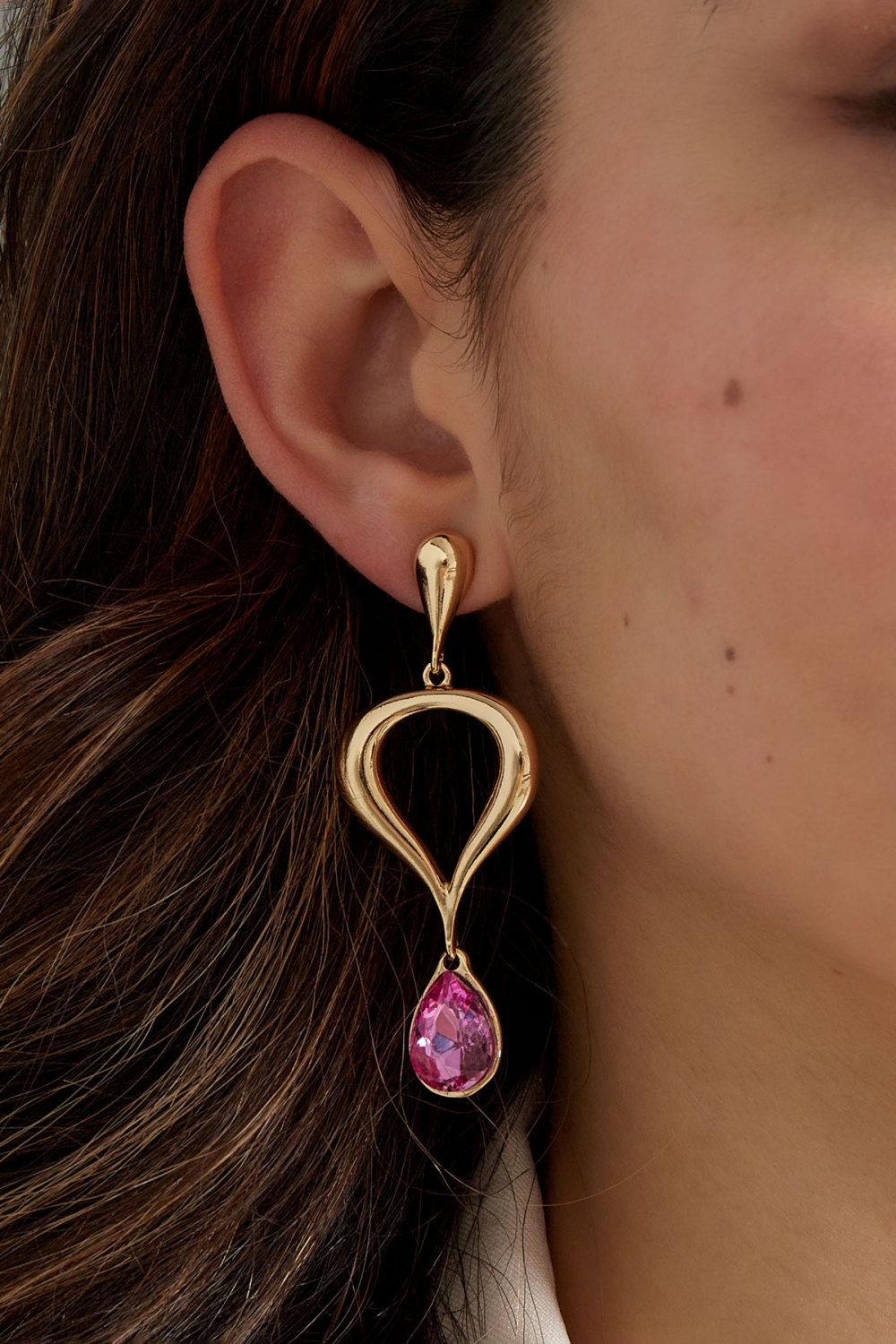 Boucle D'oreille Classique Avec Pendentif Coloré - Rose, Doré Image3