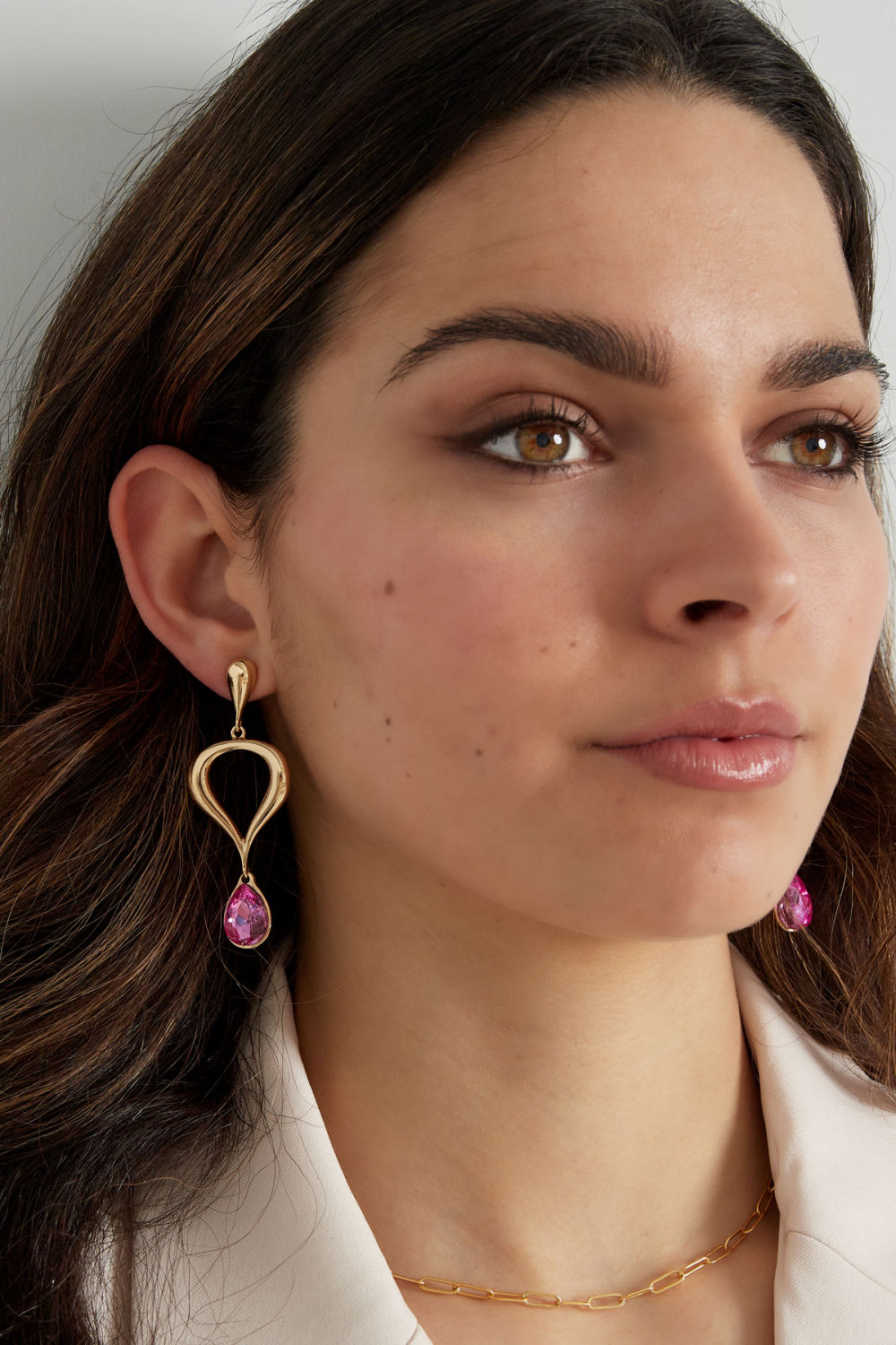 Boucle D'oreille Classique Avec Pendentif Coloré - Rose, Doré Image4