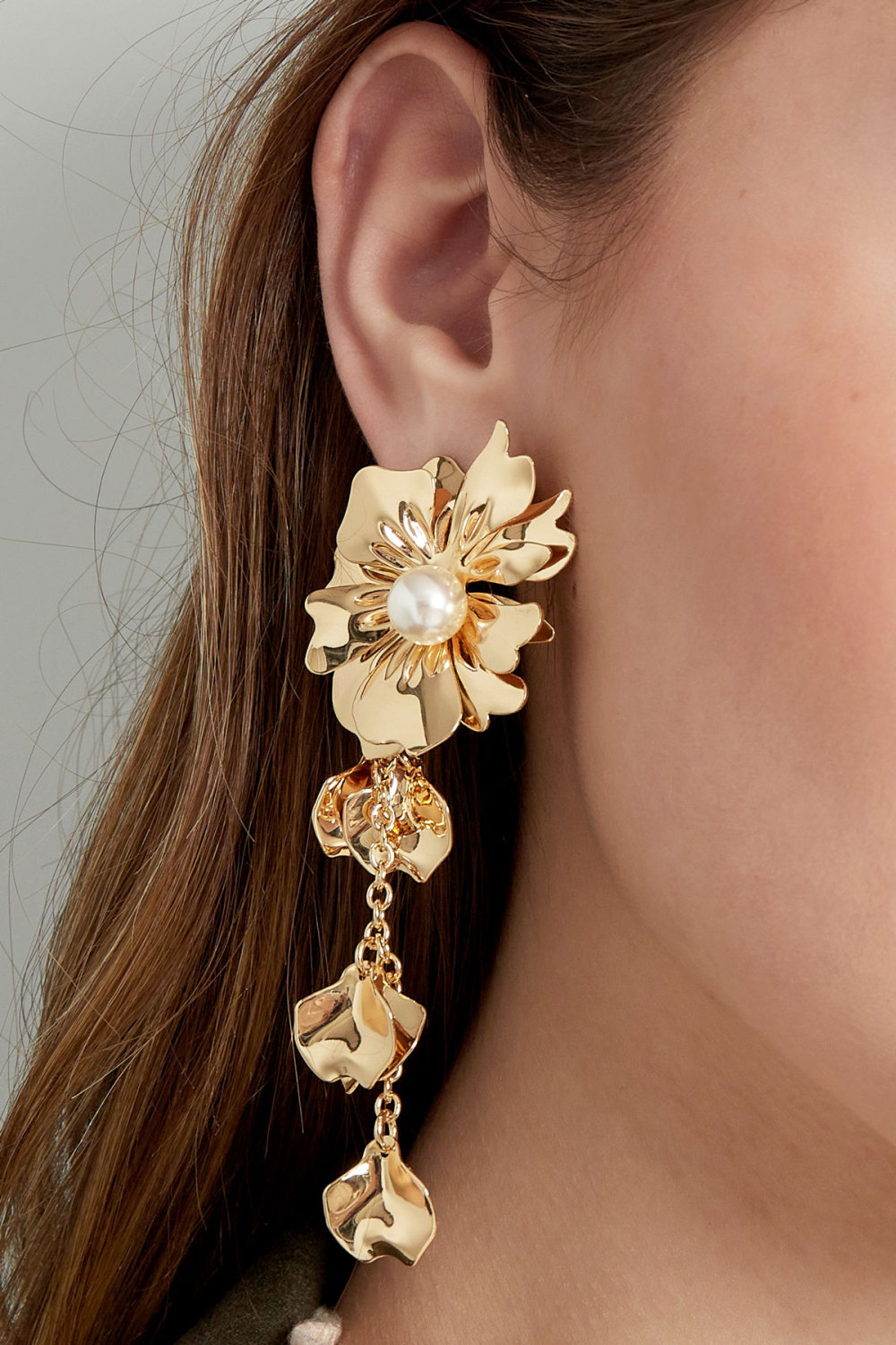 Boucles D'oreilles Fleur Avec Perle - Doré Image3