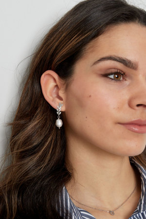 Boucles D'oreilles Avec Feuilles Et Perle - Doré h5 Image4