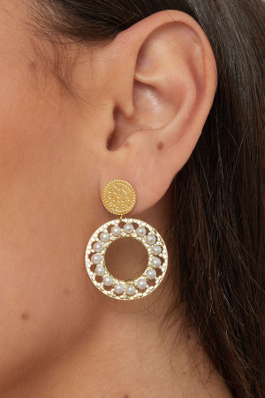 Boucles D'oreilles Double Cercle Avec Perles - Doré h5 Image3