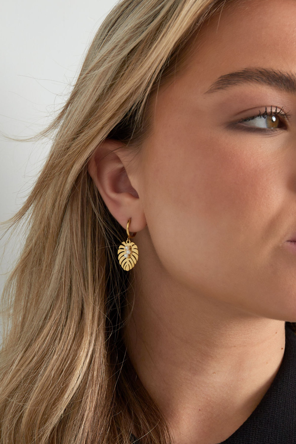 Boucles D'oreilles Feuille Perle Amour - Doré h5Image4