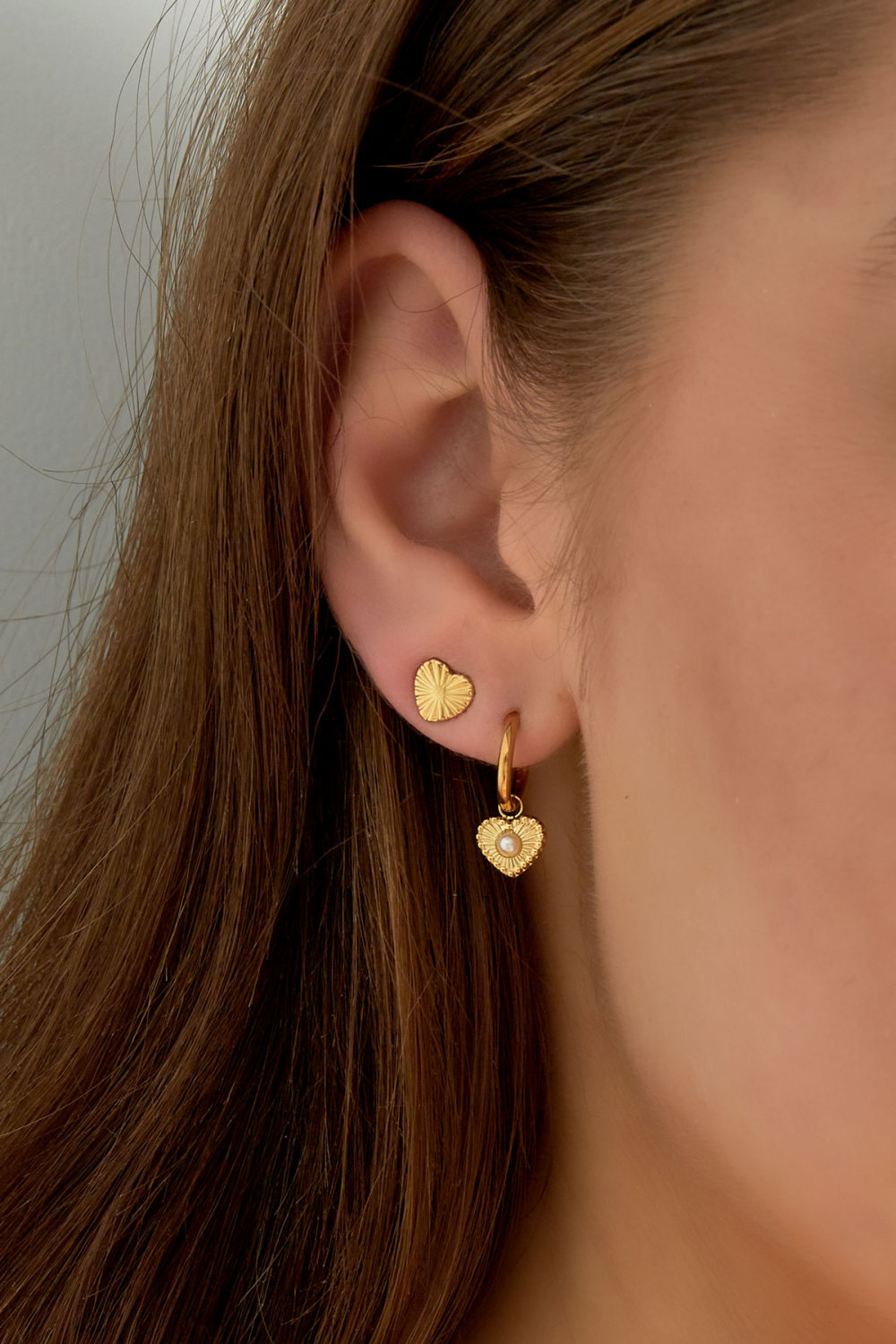 Boucles D'oreilles Détail Coeur Avec Perle - Doré h5Image4