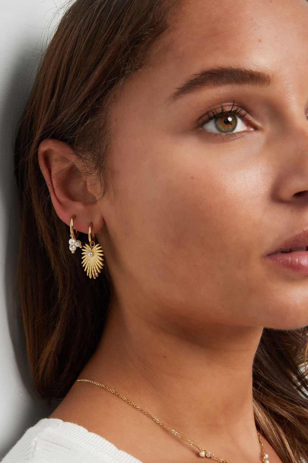 Boucle D'oreille Ronde Avec Pendentif Trois Perles h5Image2