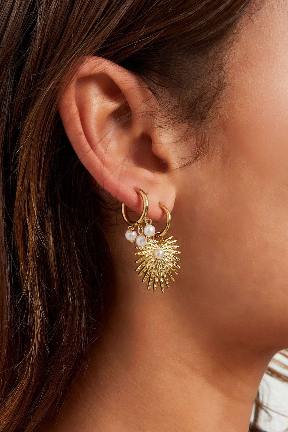 Boucle D'oreille Ronde Avec Pendentif Trois Perles h5Image3