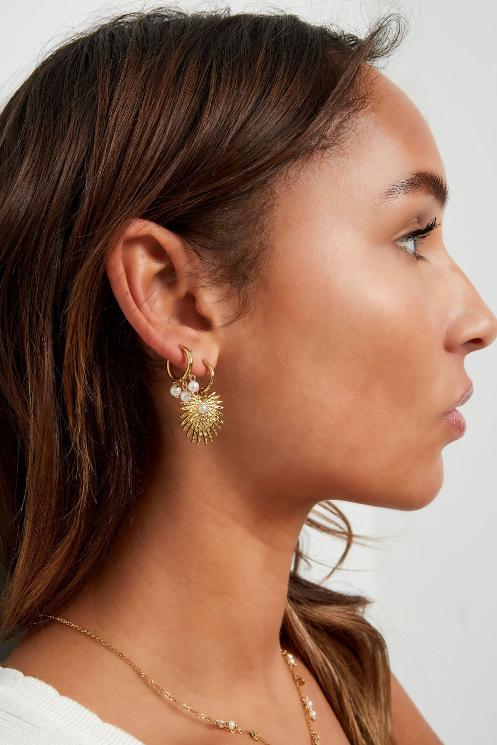 Boucle D'oreille Ronde Avec Pendentif Trois Perles h5Image4