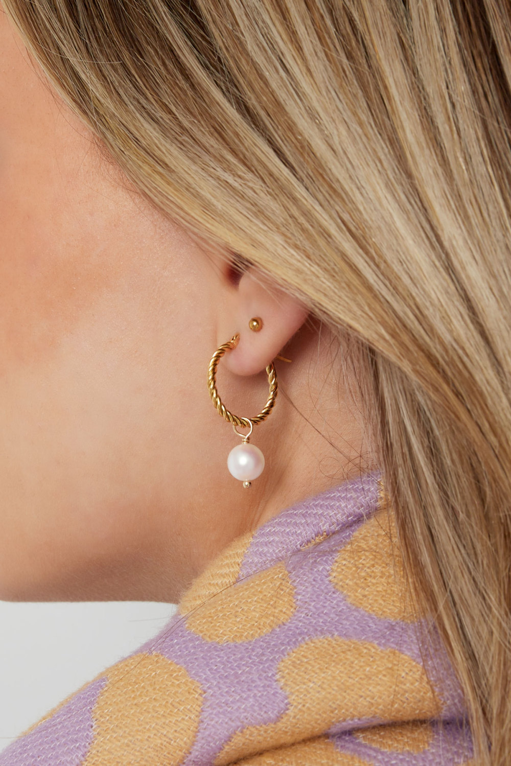 Boucle D'oreille Corde Ronde Avec Pendentif Perle Image3