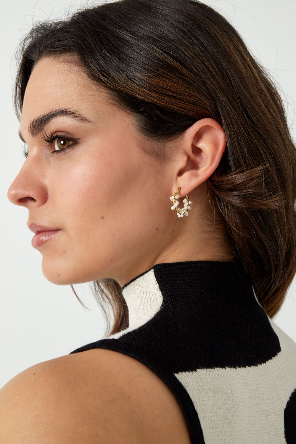 Boucle D'oreille Corde Torsadée Avec Perles - Doré Image4