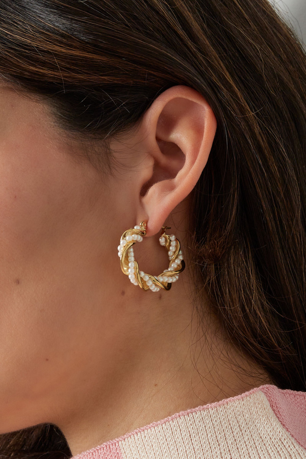Boucle D'oreille Torsadée Perle Party - Doré Image3