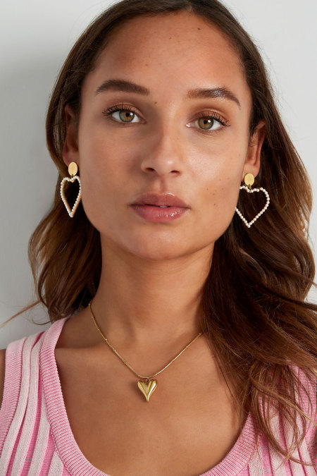 Boucle d'oreille avec pendentif perle ronde - doré 2