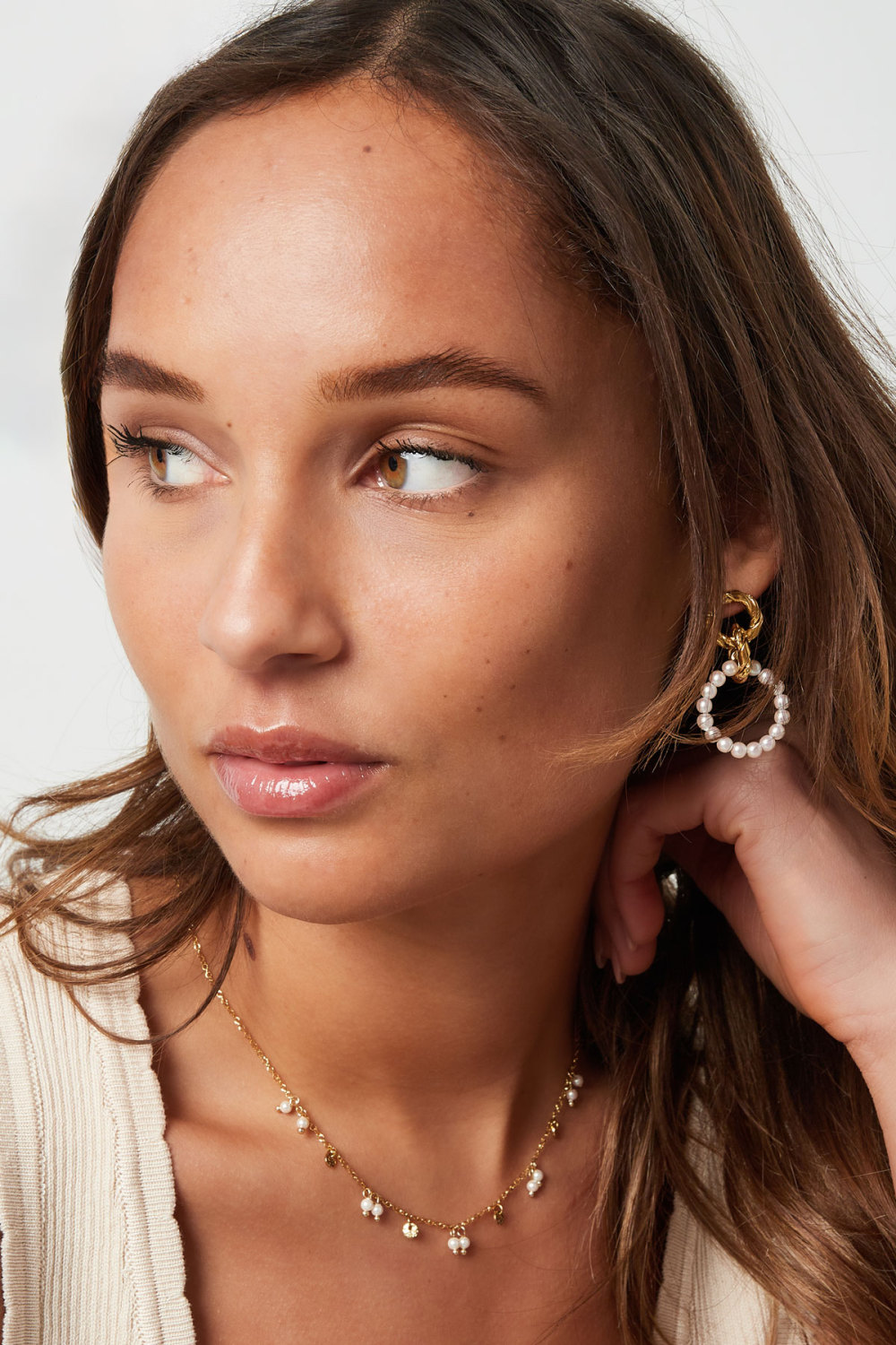 Boucle D'oreille Avec Pendentif Perle Ronde Image2