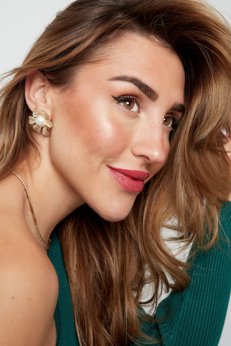Boucles d'oreilles fleur scintillante perle argent - zircon cuivre 2