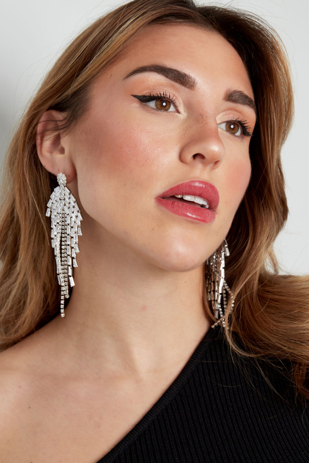 Boucles D'oreilles Scintillantes Accroche-Regard Argent - Cuivre Zircon h5Image2