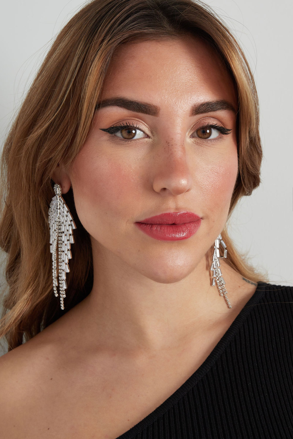 Boucles D'oreilles Scintillantes Accroche-Regard Argent - Cuivre Zircon h5Image4