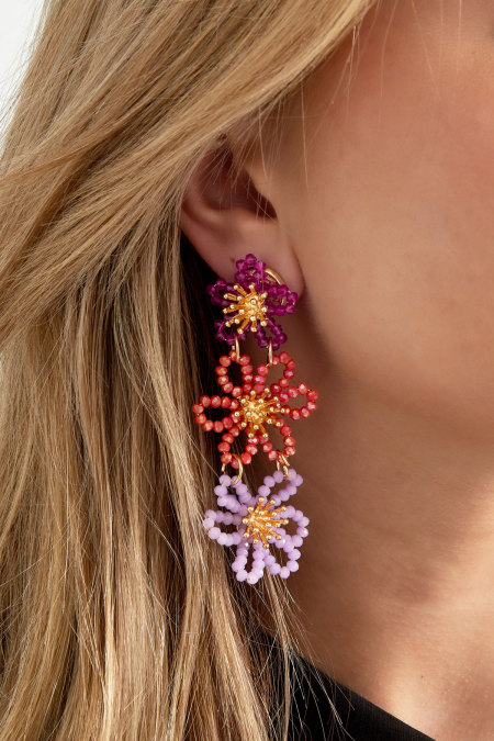 Boucles d’oreilles de déclaration de fête de fleurs - orange/violet 2