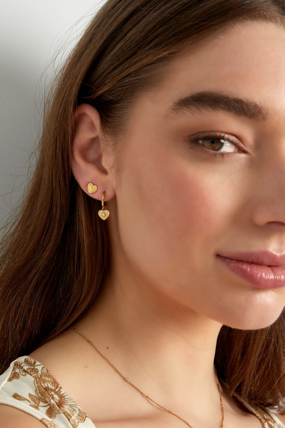 Boucles D'oreilles Forme Coeur Avec Motif - Doré h5Image2