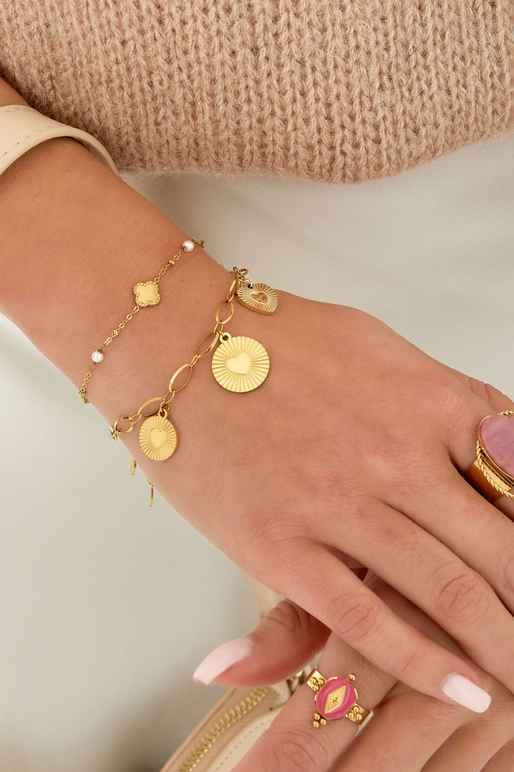 Bracelet Trèfle Avec Perles - Doré Image2