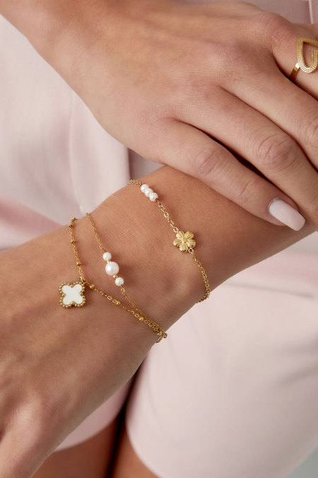 Bracelet fleur avec perles - doré 2