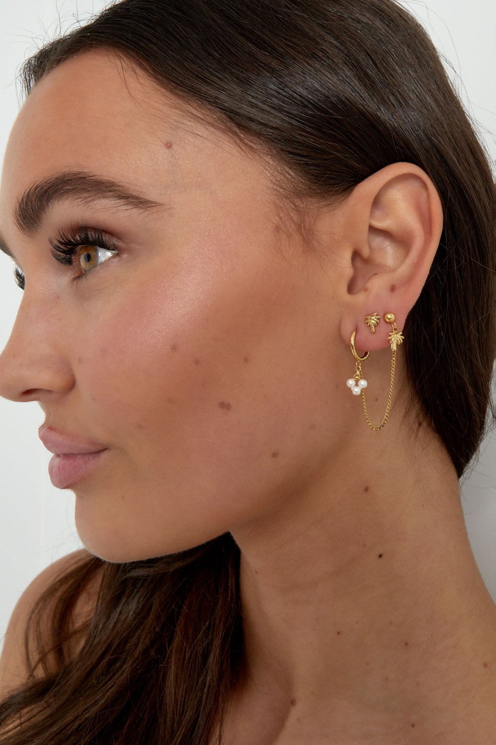 Boucle D'oreille Double Avec Palme Et Perle h5Image2