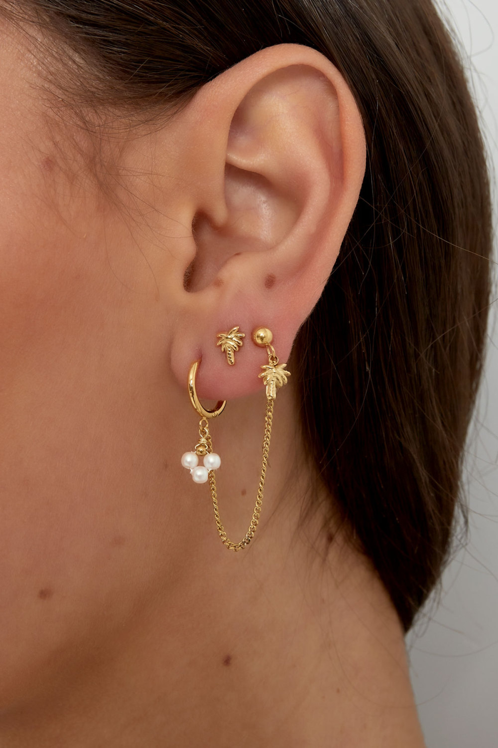 Boucle D'oreille Double Avec Palme Et Perle h5Image3