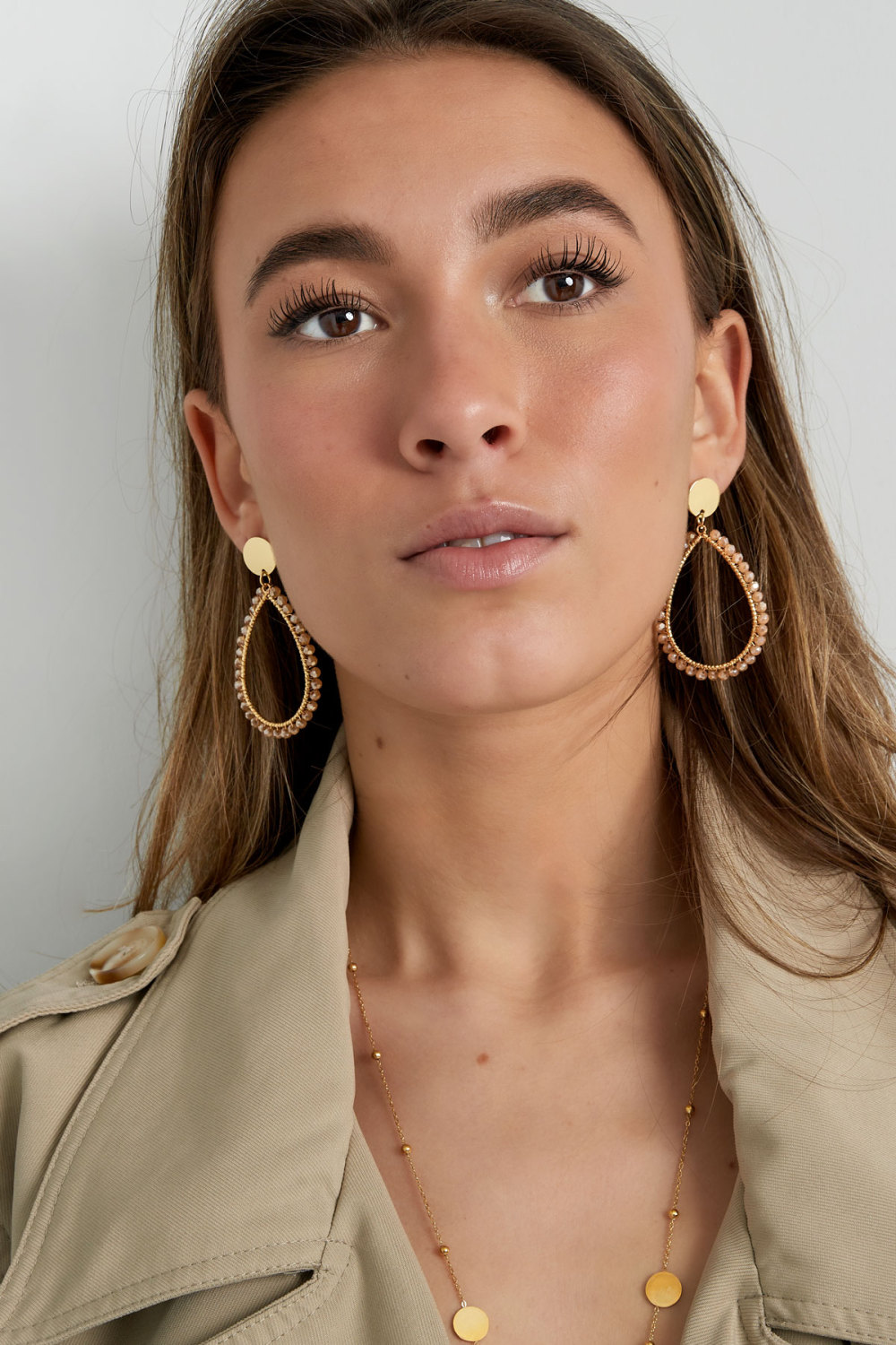Boucles D'oreilles Ovales Pastel - Beige Doré h5Image5