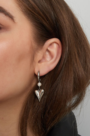 Boucle D'oreille Avec Pendentif Perle Et Coeur - Doré h5 Image3