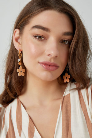 Boucles D'oreilles Ambiance Florale - Beige Doré h5 Image2
