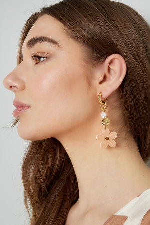 Boucles D'oreilles Ambiance Florale - Beige Doré h5 Image4