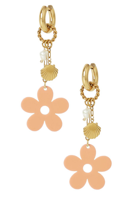 Boucles d'oreilles ambiance florale - beige doré