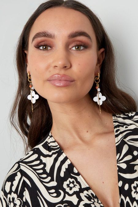 Boucles d'Couleur oreilles flower power - Couleur or blanc 2