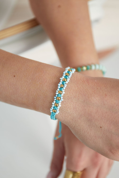 Bracelet tressé avec fleurs - rose/doré  2