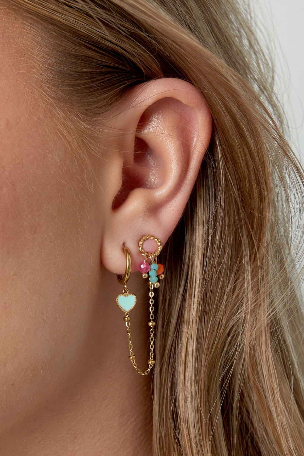 Boucle D'oreille Double Amour D'été - Rose Orangé Image3