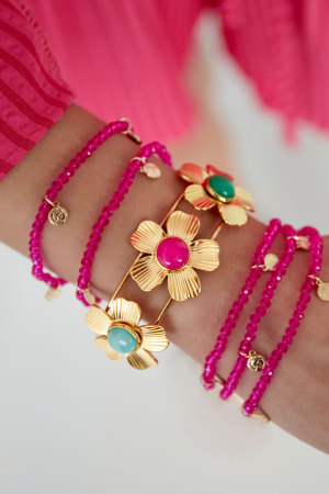 Bracelet Bohème Fleurs Pierres - Doré h5 Image2