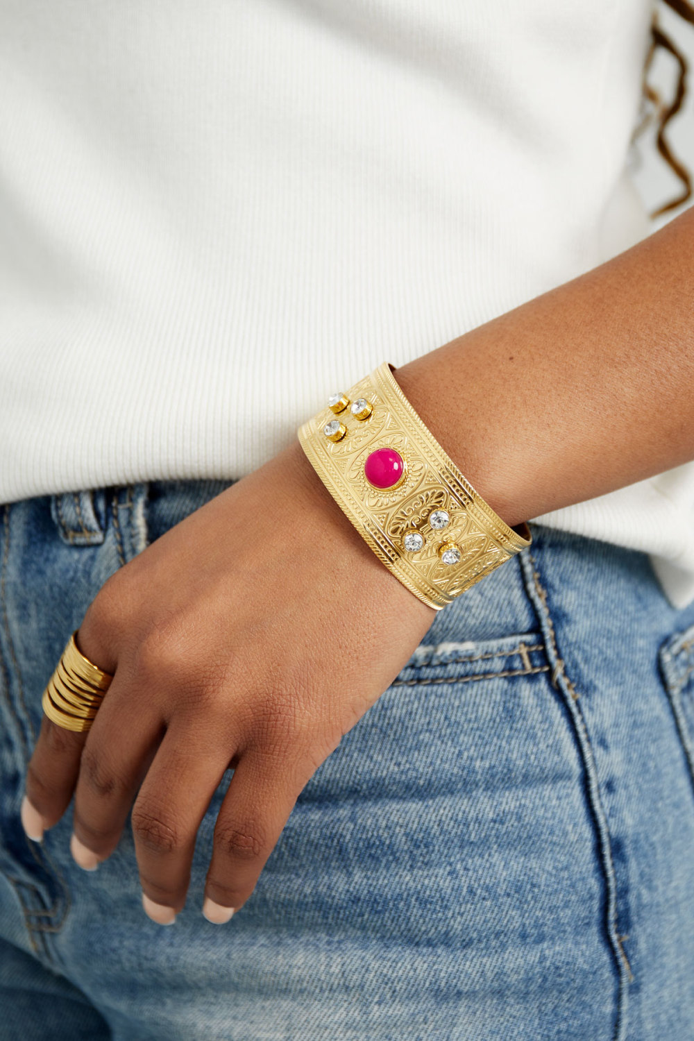 Bracelet Manchette Avec Diamants Et Pierre Image3