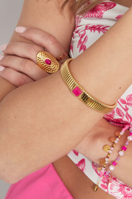 Bracelet bohème pierre rose - Doré 2