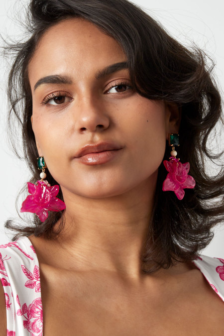Boucles d'oreilles de fête en perles florales - orange/rose  2