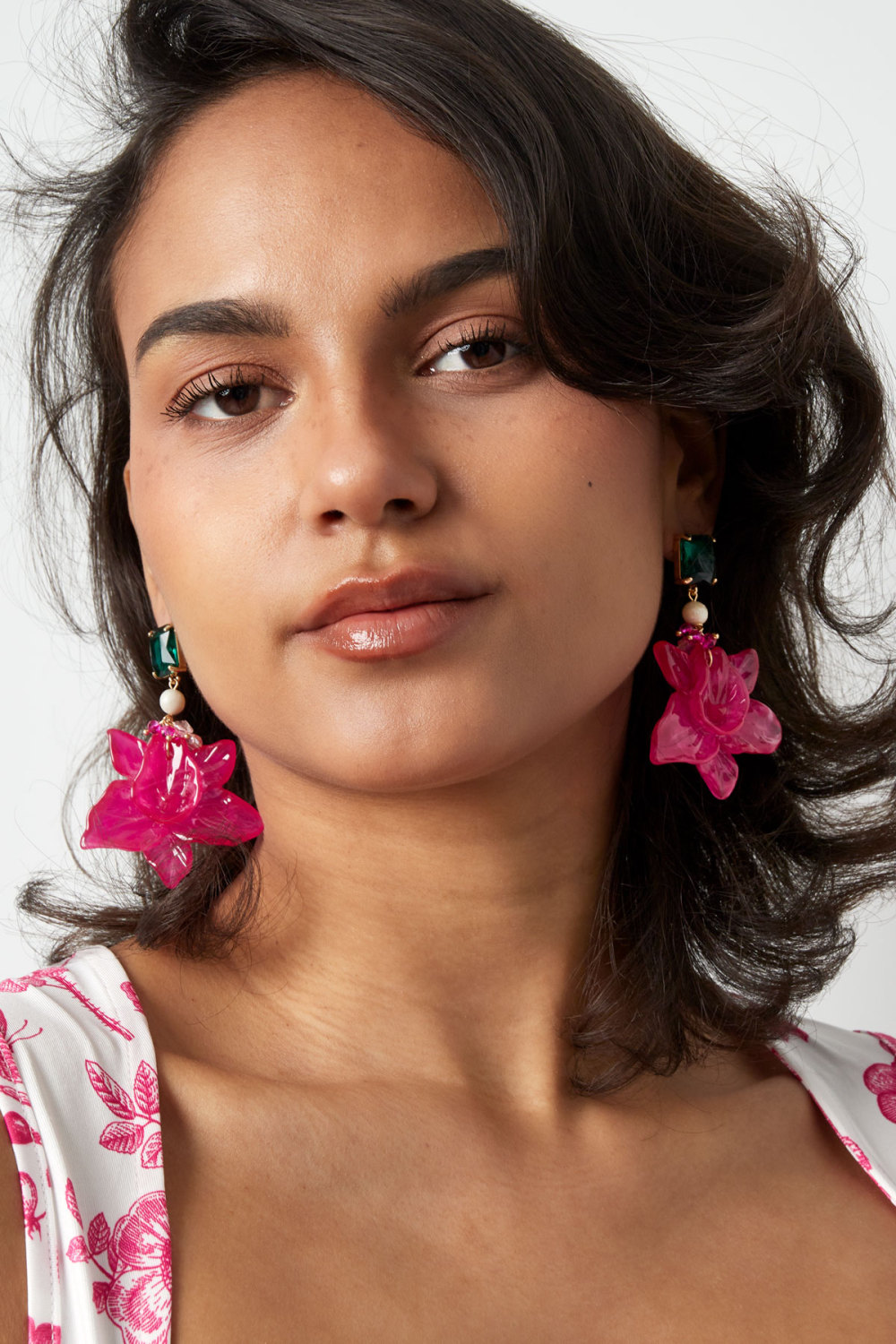 Boucles D'oreilles De Fête En Perles Florales - Orange/Rose h5Image2