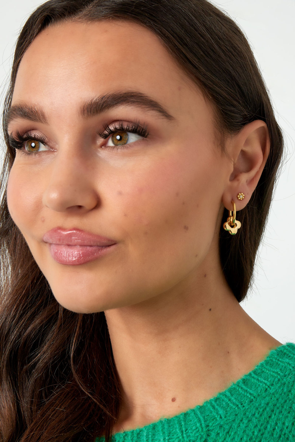 Boucles D'oreilles Basiques Avec Breloque Trèfle - Doré Image4