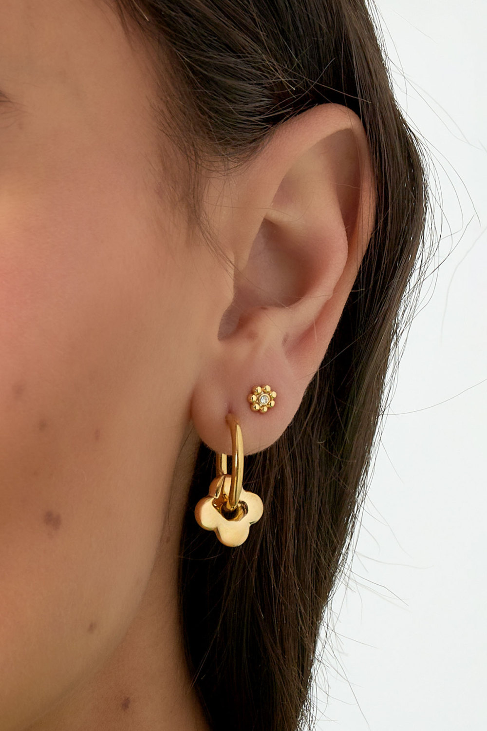 Boucles D'oreilles Basiques Avec Breloque Trèfle - Doré Image3