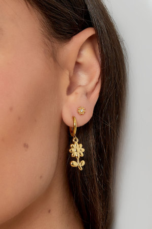 Boucles D'oreilles Basiques Avec Breloques Fleurs - Doré h5 Image3