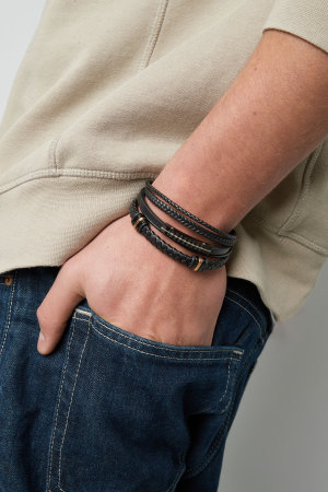 Bracelet Homme Tressé Anneaux Dorés/Noirs h5 Image2