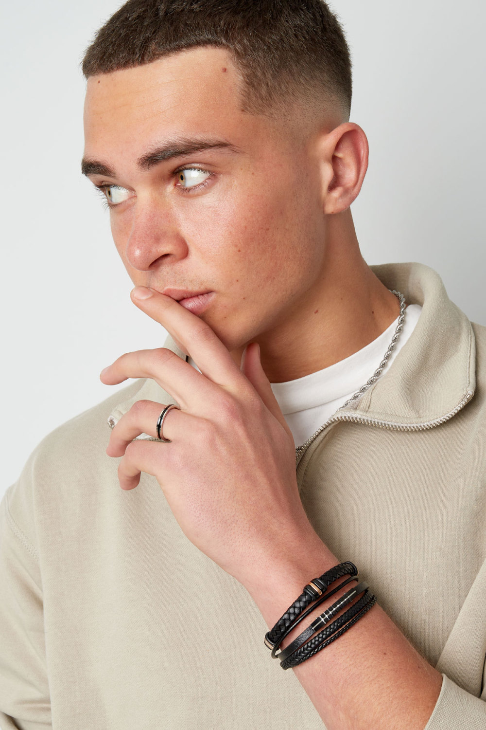 Bracelet Homme Tressé Anneaux Dorés/Noirs Image3