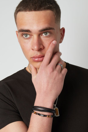 Bracelet Homme Double Tressé Avec Perles - Argent/Noir h5 Image2