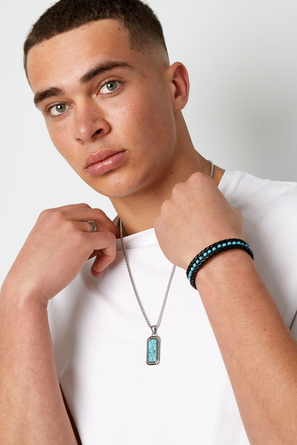 Bracelet Double Homme Tressé De Perles Au Milieu Image4