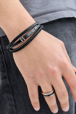 Bracelet Homme Double Tressé Casual - Noir/Bleu h5 Image2