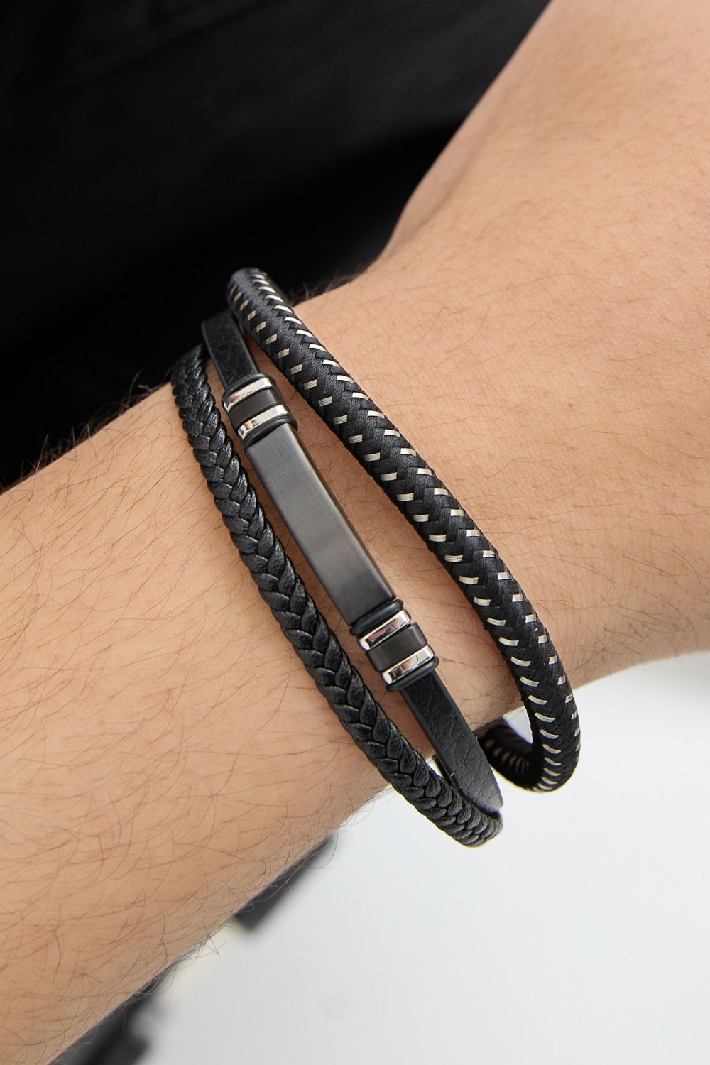 Bracelet Homme Double Tressé Casual - Noir/Bleu h5Image3